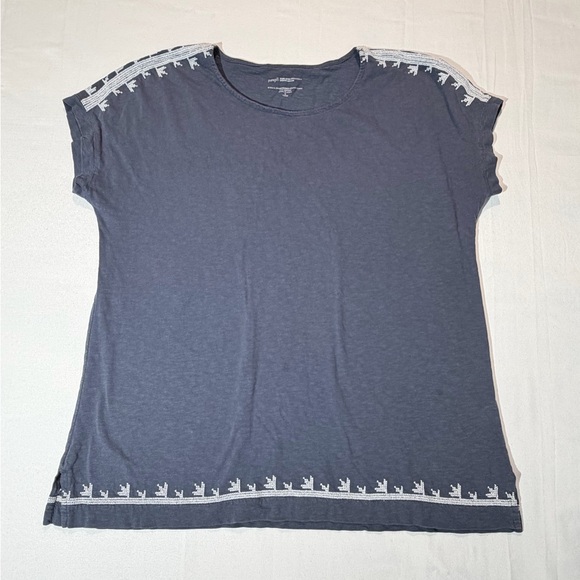 Pure Jill J. Jill Embroidered Dolman Tunic Organic Cotton Grey M Petite Boho - Picture 6 of 8